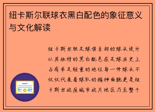 纽卡斯尔联球衣黑白配色的象征意义与文化解读 纽卡斯尔联球衣黑白配色的象征意义与文化解读